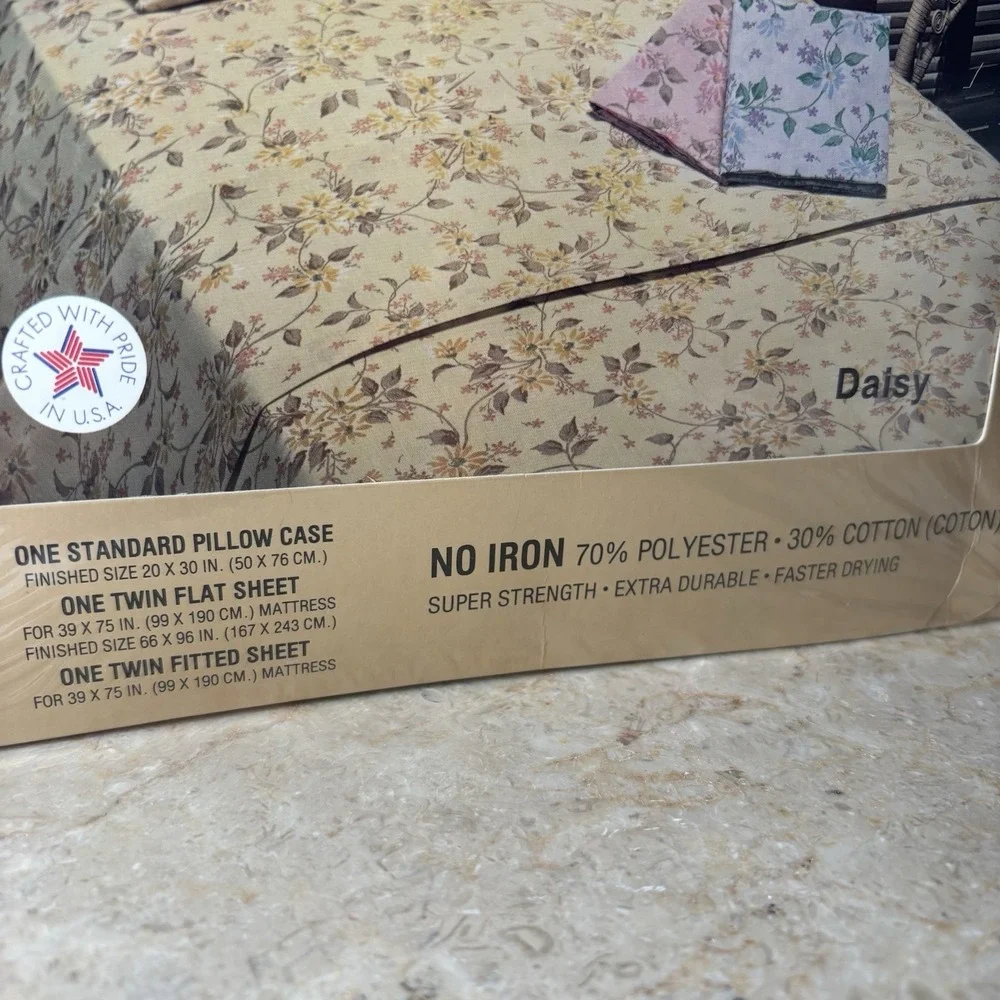 Vintage Thomaston Floral DAISY 3‎ Piece Sheet Set Twin NEW USA 70 Poly 30 Cotton